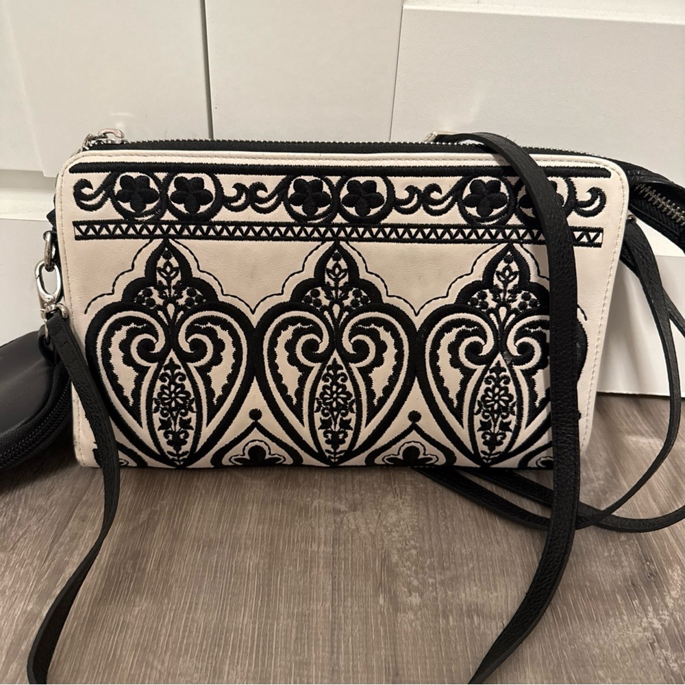 Brighton Casablanca Volare Embroidered Birds Floral Leather Pouch Crossbody Bag